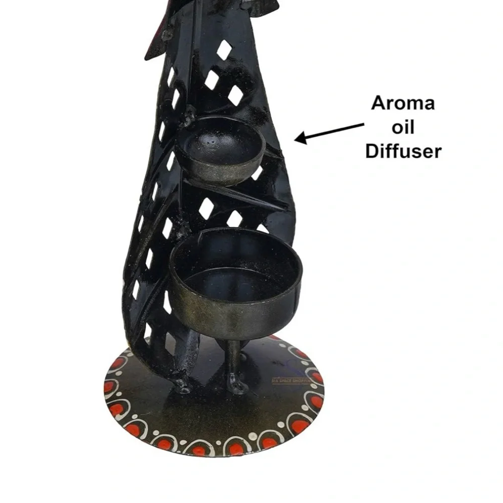 Set of 2 Candle Holder Diffuser Colorful Metal Indian Musician Table Decor 11.5”